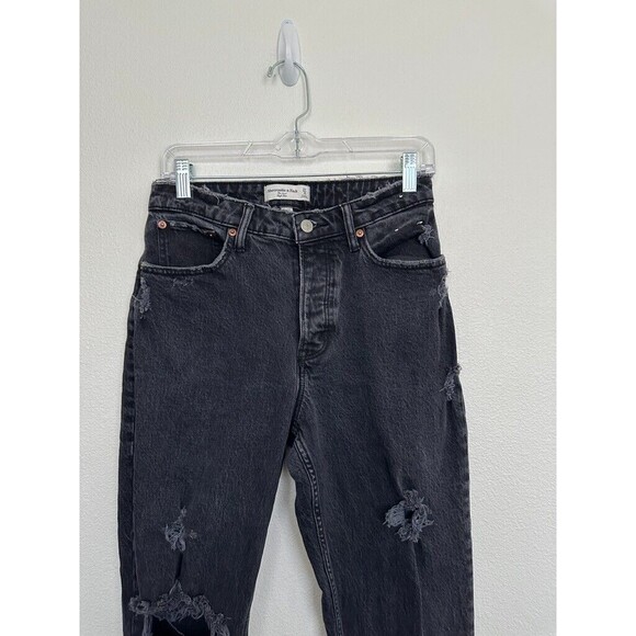 Abercrombie Curve Love Dad Jean Distressed Black Stretch Pockets Size 27 Petite - Picture 3 of 9